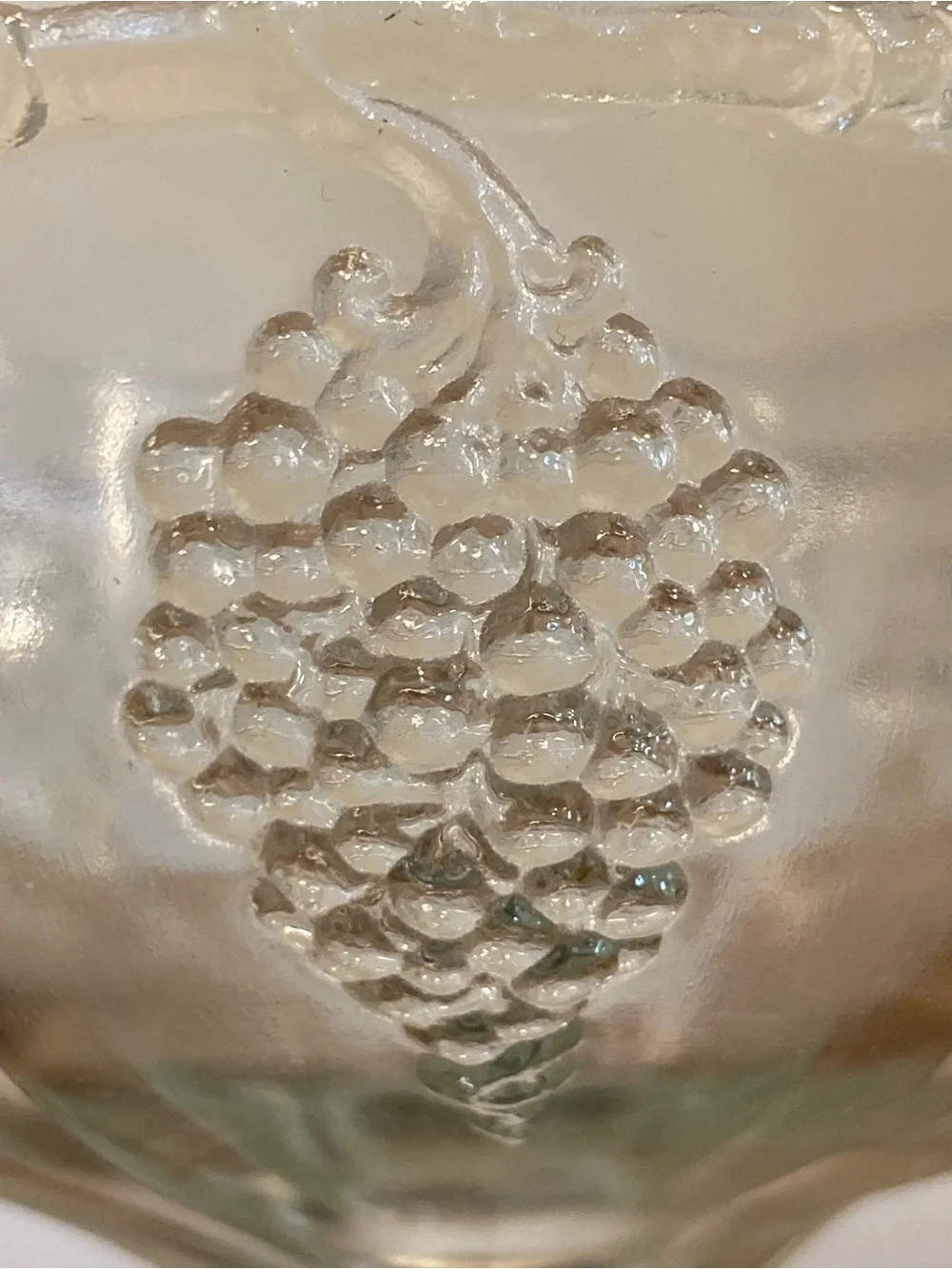 Clear Pressed Glass Compote Serving Bowl with Grape Motif 6” Tall